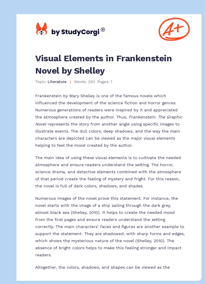 Visual Elements in Frankenstein Novel by Shelley. Page 1