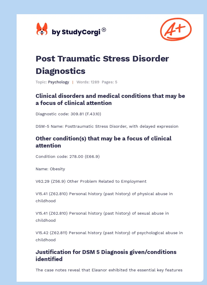 Post Traumatic Stress Disorder Diagnostics. Page 1