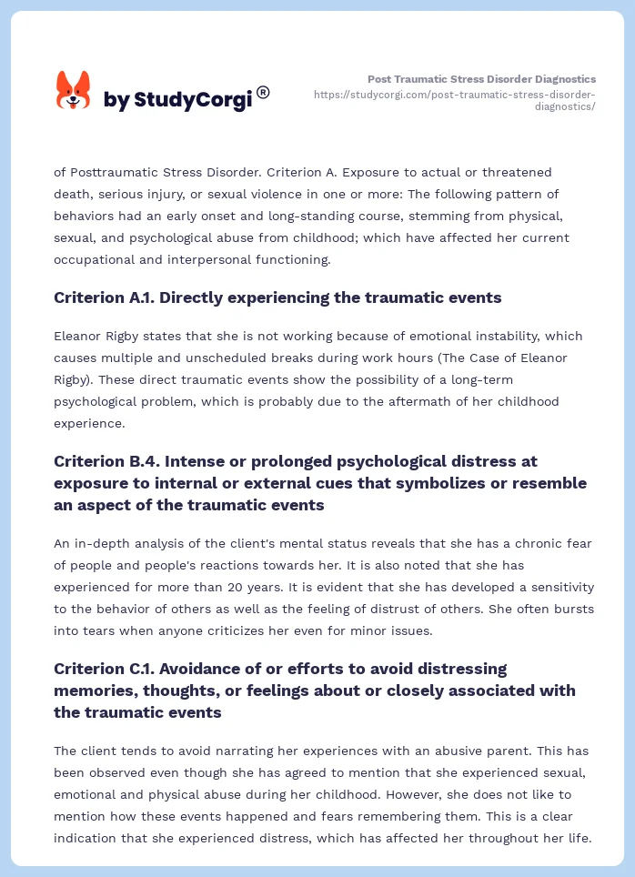 Post Traumatic Stress Disorder Diagnostics. Page 2