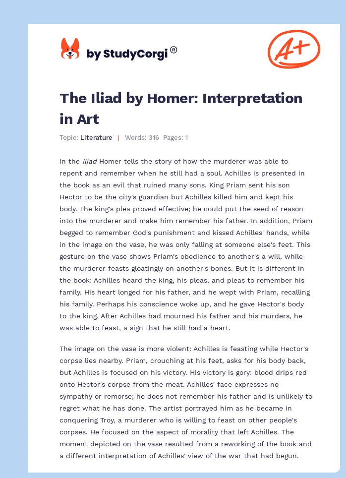 The Iliad by Homer: Interpretation in Art. Page 1