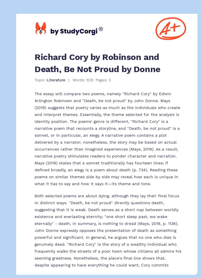 Richard Cory by Robinson and Death, Be Not Proud by Donne. Page 1