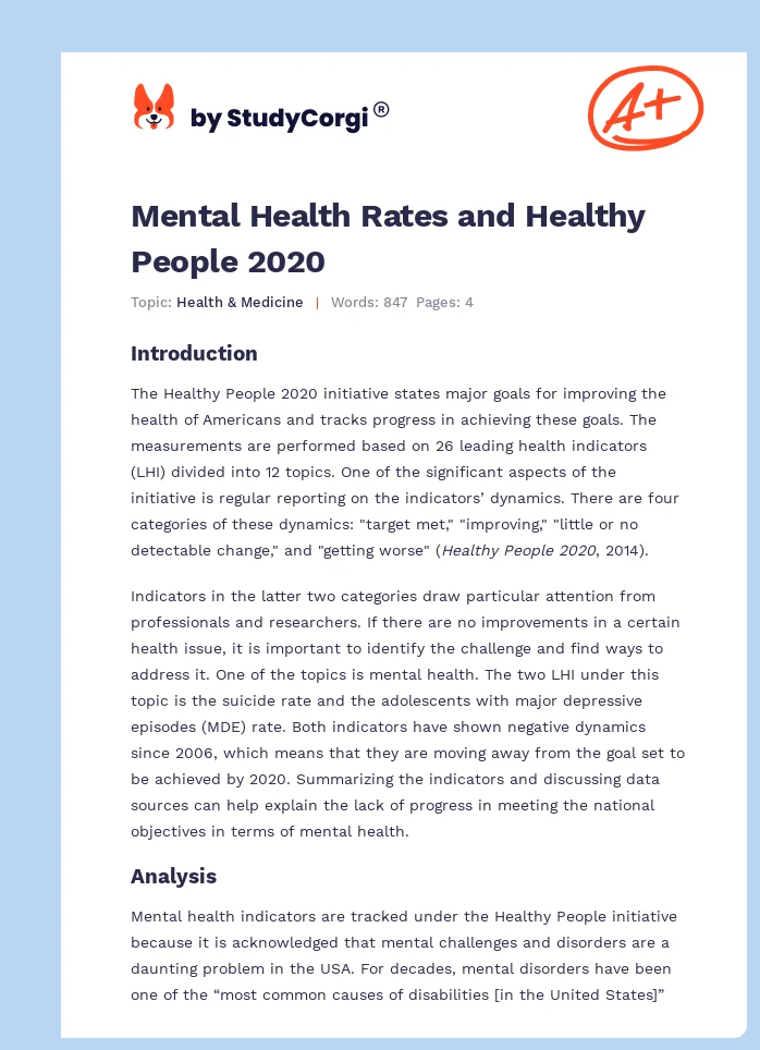 Mental Health Rates and Healthy People 2020. Page 1