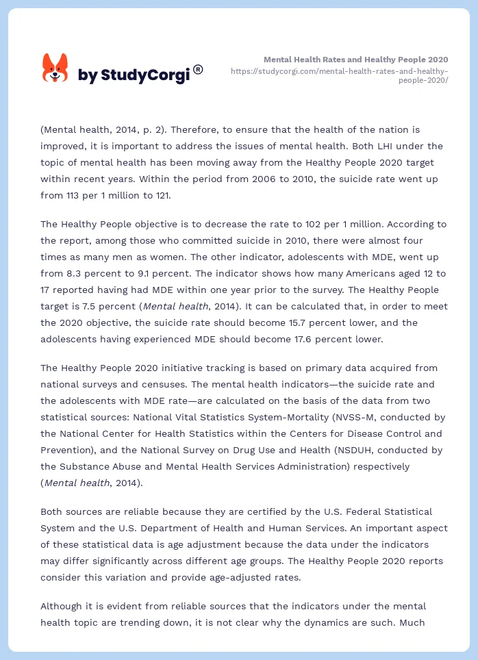 Mental Health Rates and Healthy People 2020. Page 2