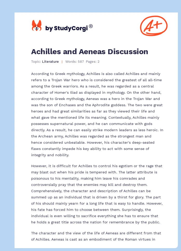 Achilles and Aeneas Discussion. Page 1