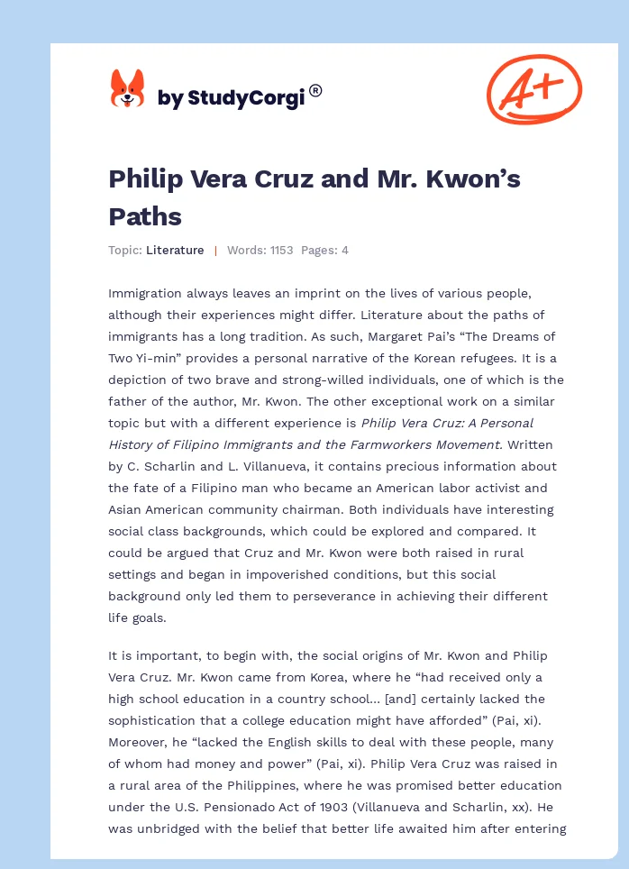 Philip Vera Cruz and Mr. Kwon’s Paths. Page 1