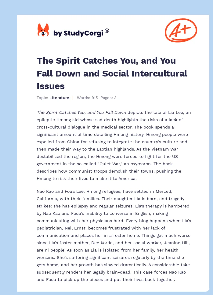 The Spirit Catches You, and You Fall Down and Social Intercultural Issues. Page 1