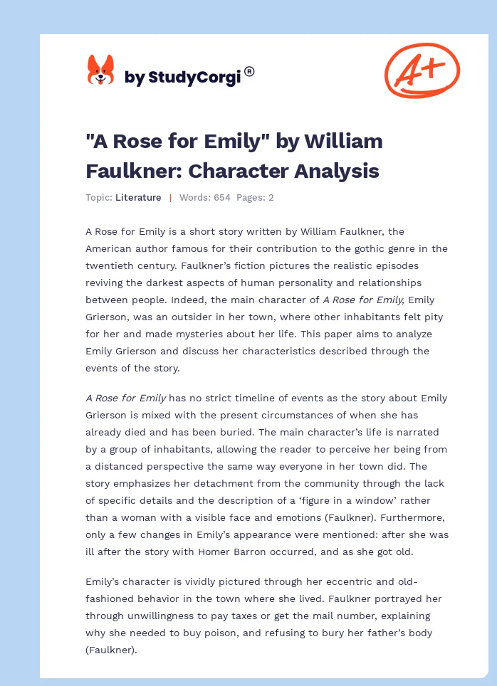 "A Rose for Emily" by William Faulkner: Character Analysis. Page 1