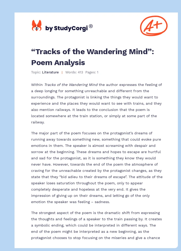 “Tracks of the Wandering Mind”: Poem Analysis. Page 1