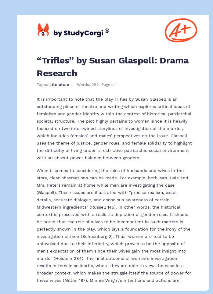 “Trifles” by Susan Glaspell: Drama Research. Page 1