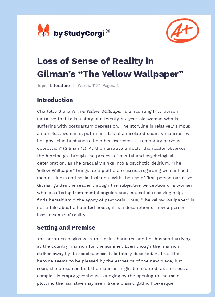 Loss of Sense of Reality in Gilman’s “The Yellow Wallpaper”. Page 1