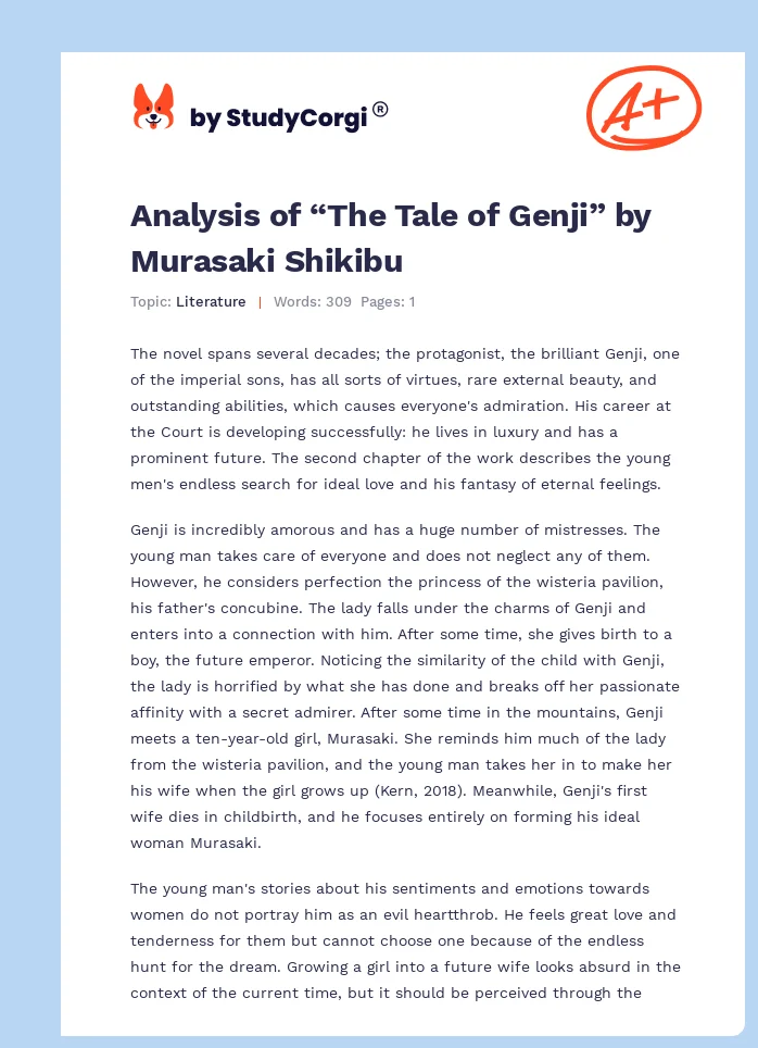 Analysis of “The Tale of Genji” by Murasaki Shikibu. Page 1