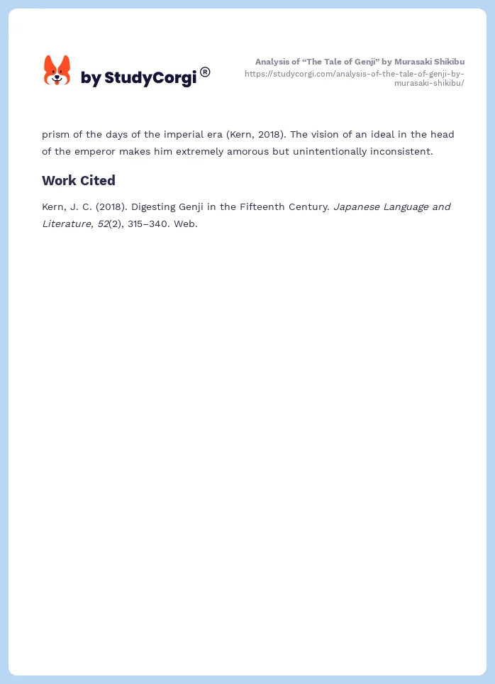 Analysis of “The Tale of Genji” by Murasaki Shikibu. Page 2