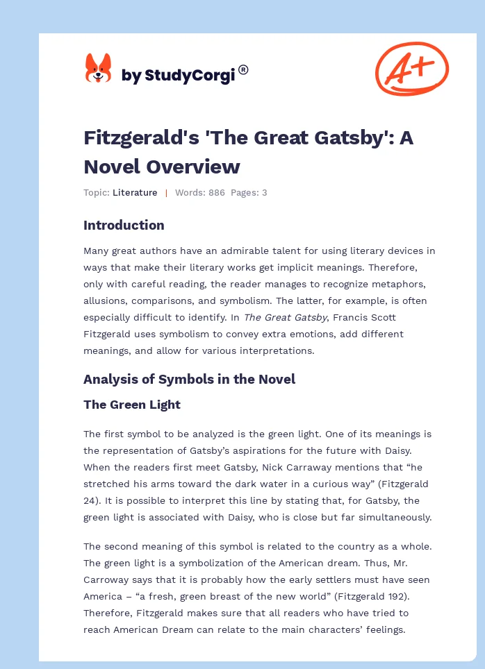 Fitzgerald's 'The Great Gatsby': A Novel Overview. Page 1