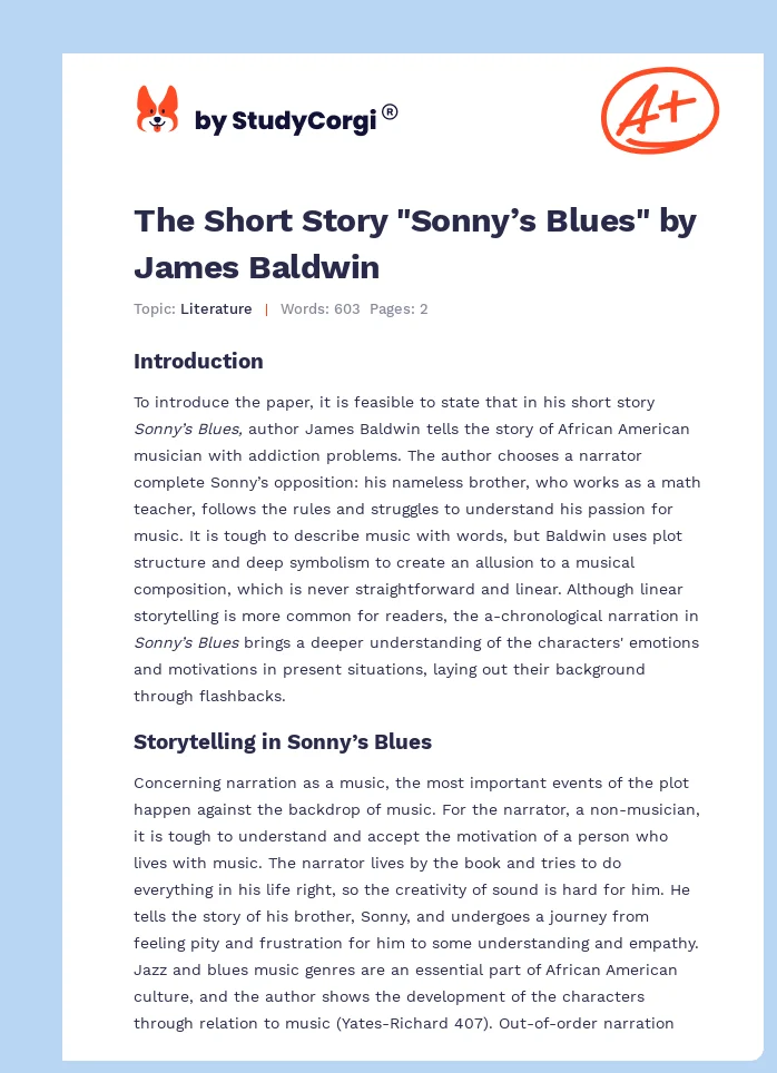 The Short Story "Sonny’s Blues" by James Baldwin. Page 1