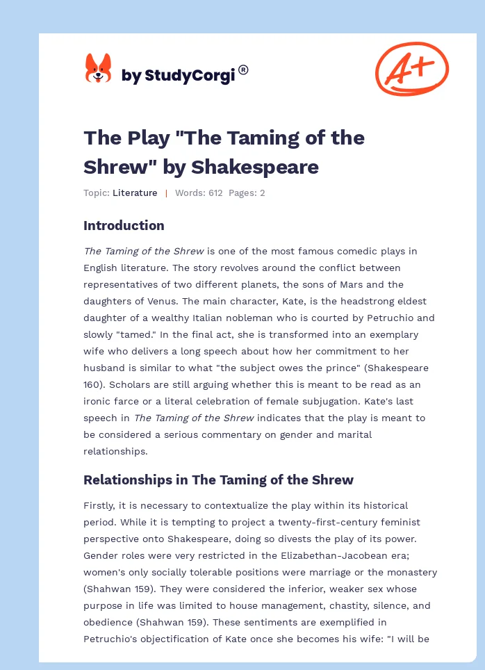 The Play "The Taming of the Shrew" by Shakespeare. Page 1