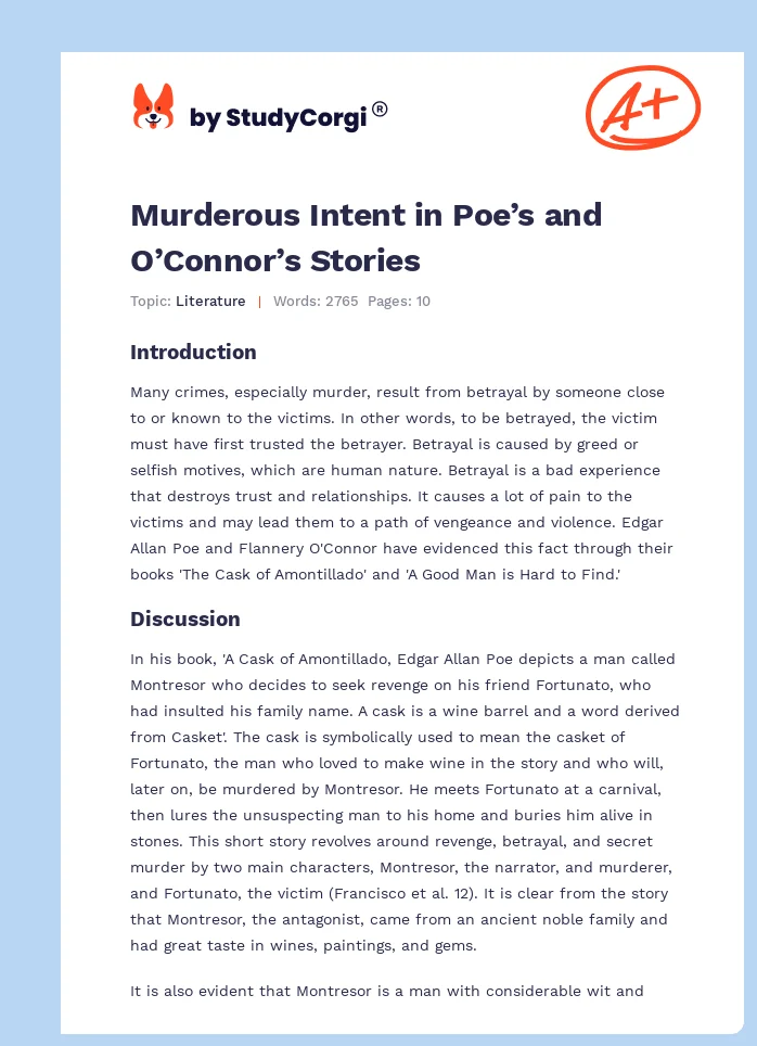 Murderous Intent in Poe’s and O’Connor’s Stories. Page 1