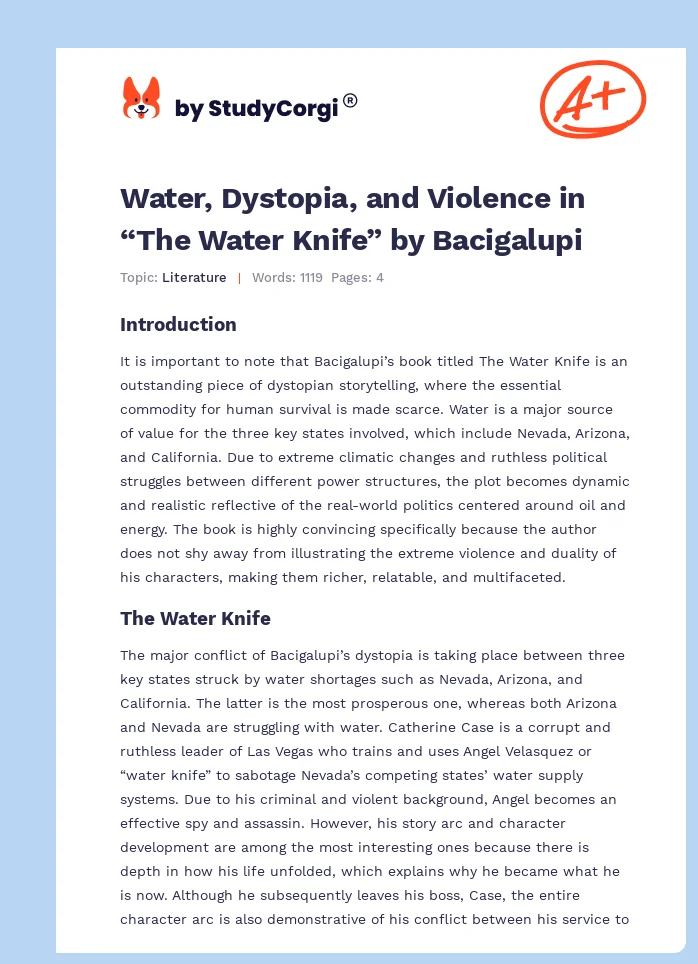 Water, Dystopia, and Violence in “The Water Knife” by Bacigalupi. Page 1