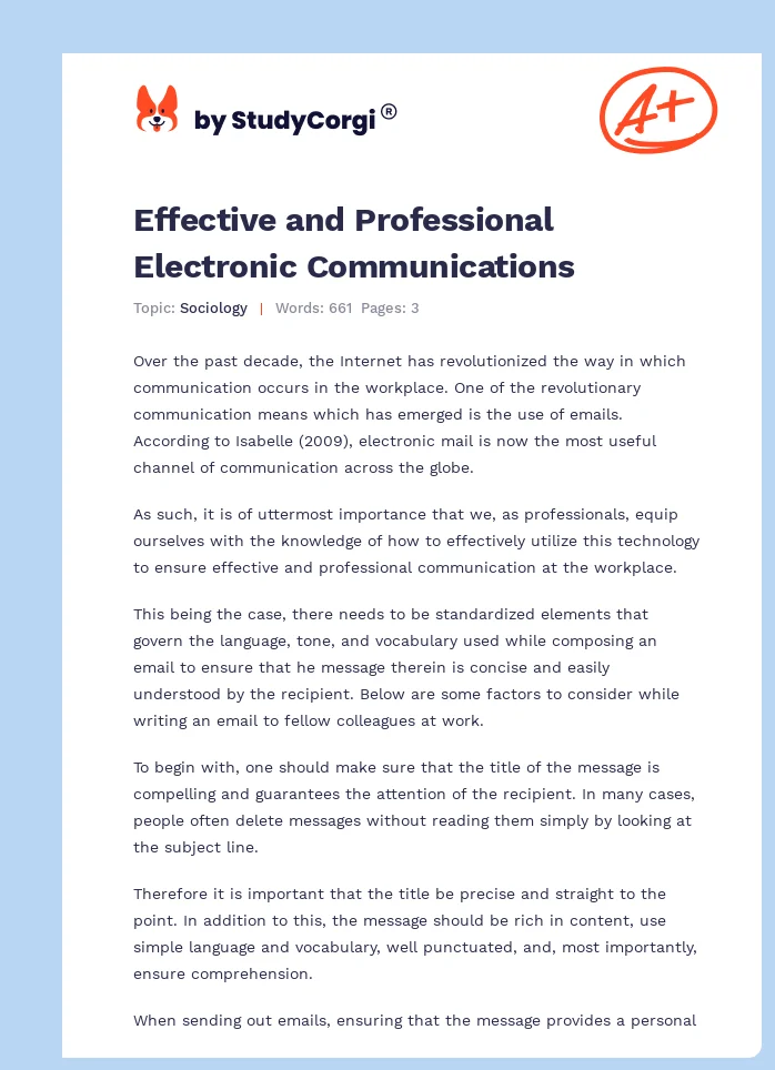 Effective and Professional Electronic Communications. Page 1