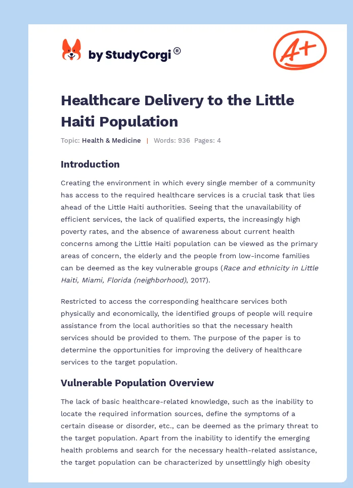 Healthcare Delivery to the Little Haiti Population. Page 1