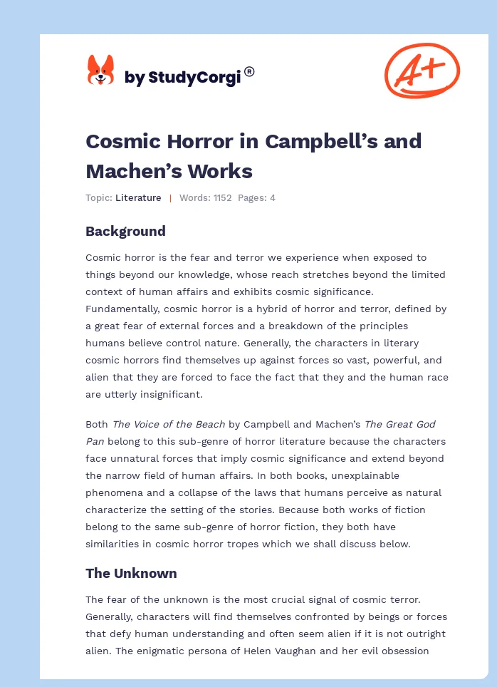 Cosmic Horror in Campbell’s and Machen’s Works. Page 1