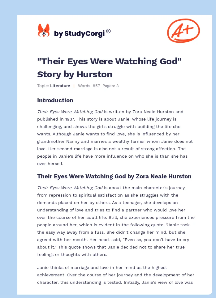 "Their Eyes Were Watching God" Story by Hurston. Page 1