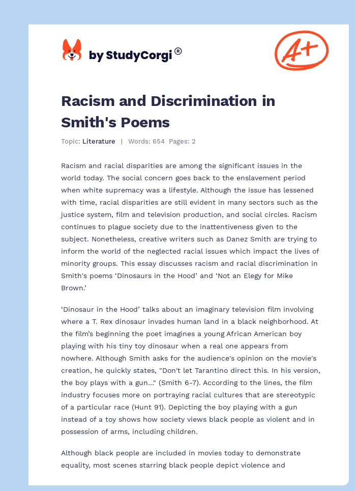 Racism and Discrimination in Smith's Poems. Page 1