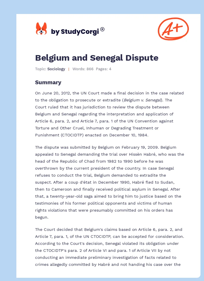 Belgium and Senegal Dispute. Page 1