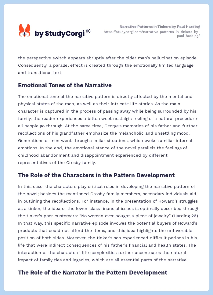 Narrative Patterns in Tinkers by Paul Harding. Page 2