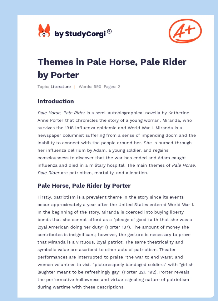 Themes in Pale Horse, Pale Rider by Porter. Page 1