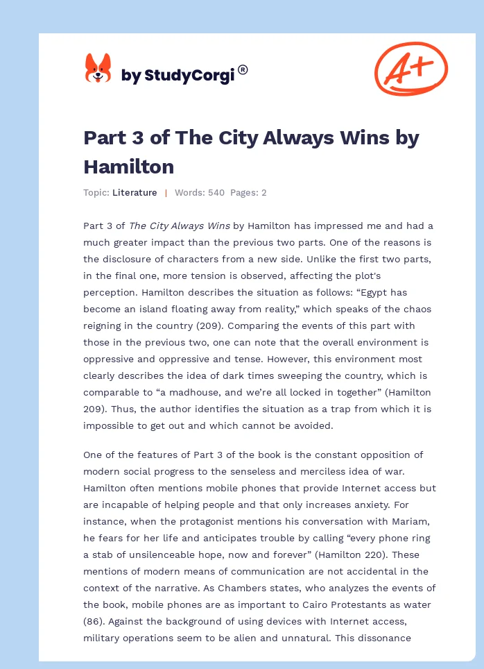 Part 3 of The City Always Wins by Hamilton. Page 1