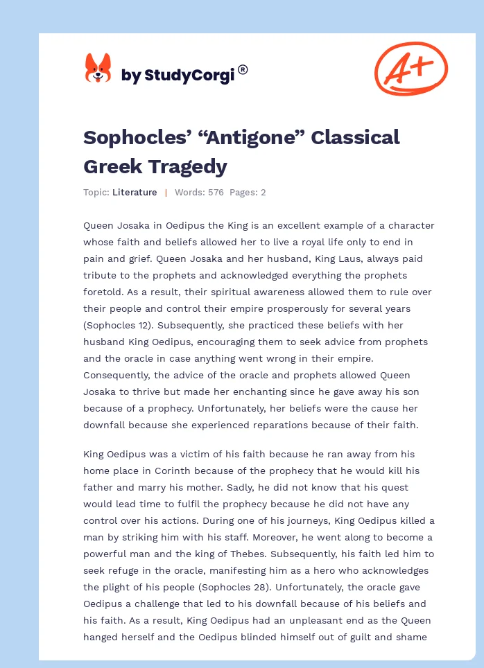 Sophocles’ “Antigone” Classical Greek Tragedy. Page 1