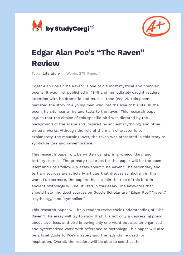 Edgar Alan Poe’s “The Raven” Review. Page 1