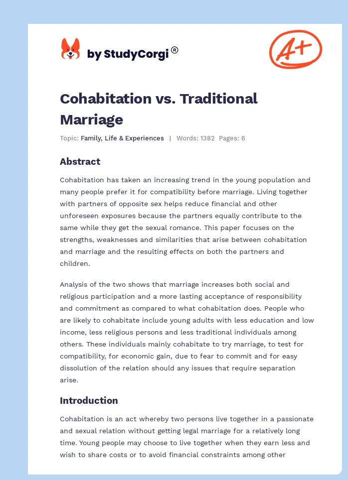 Cohabitation vs. Traditional Marriage. Page 1