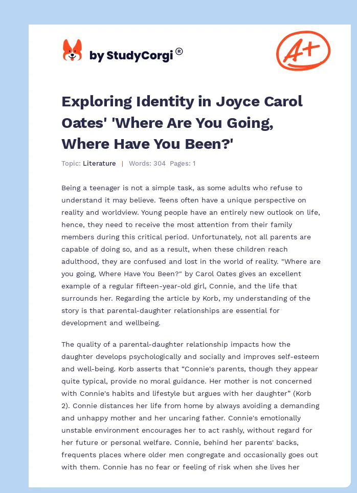 Exploring Identity in Joyce Carol Oates' 'Where Are You Going, Where Have You Been?'. Page 1