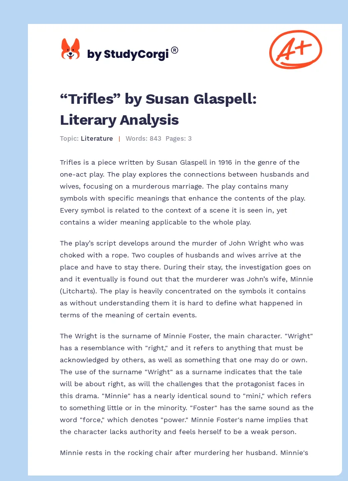 “Trifles” by Susan Glaspell: Literary Analysis. Page 1