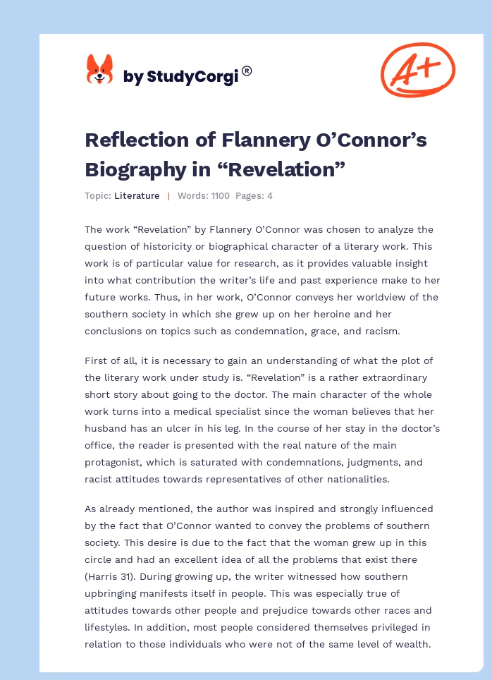 Reflection of Flannery O’Connor’s Biography in “Revelation”. Page 1