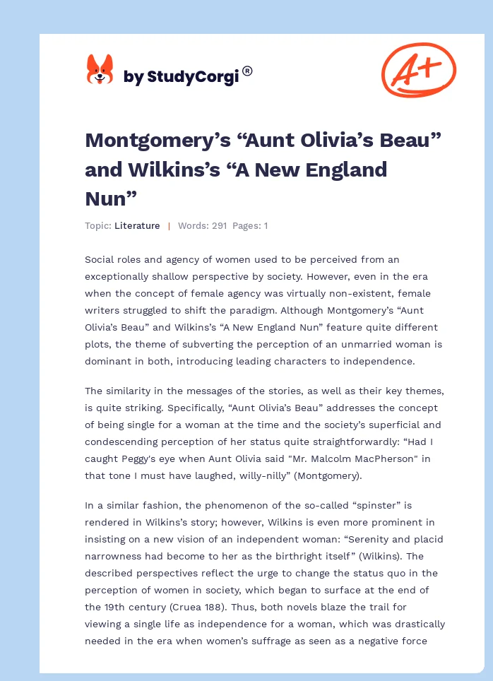 Montgomery’s “Aunt Olivia’s Beau” and Wilkins’s “A New England Nun”. Page 1