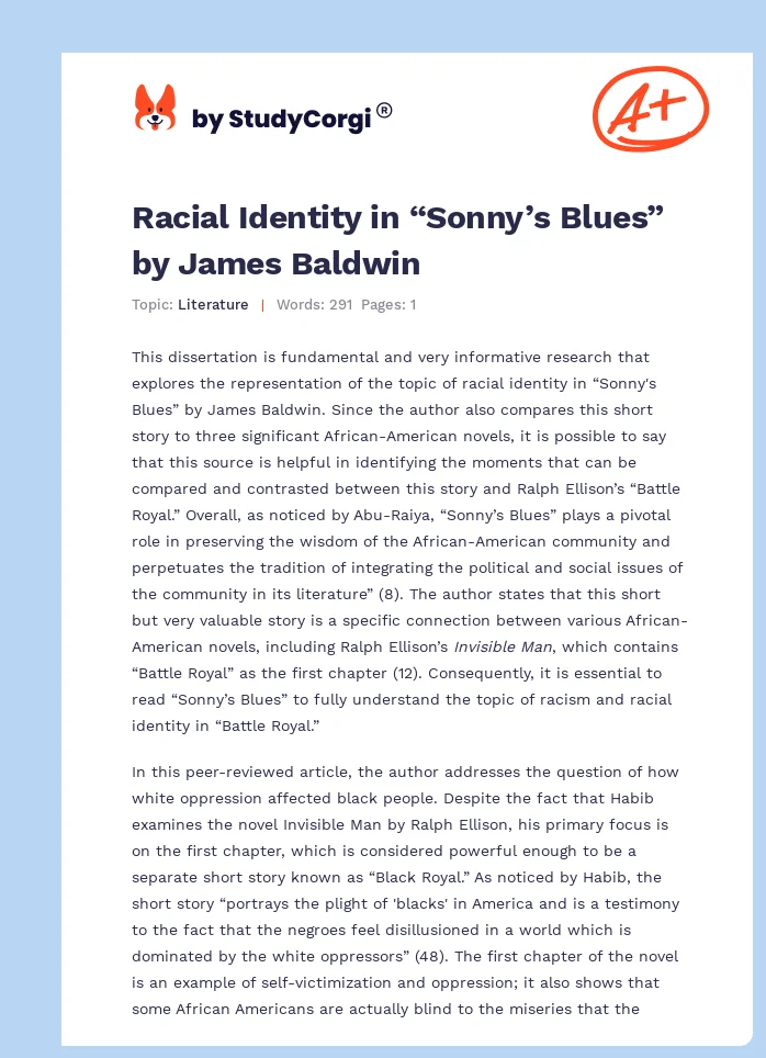 Racial Identity in “Sonny’s Blues” by James Baldwin. Page 1