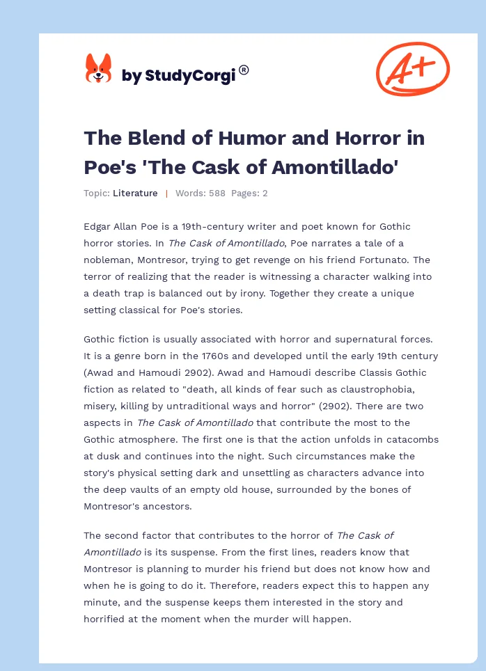 The Blend of Humor and Horror in Poe's 'The Cask of Amontillado'. Page 1