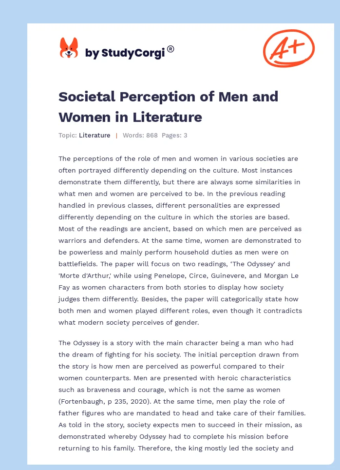 Societal Perception of Men and Women in Literature. Page 1