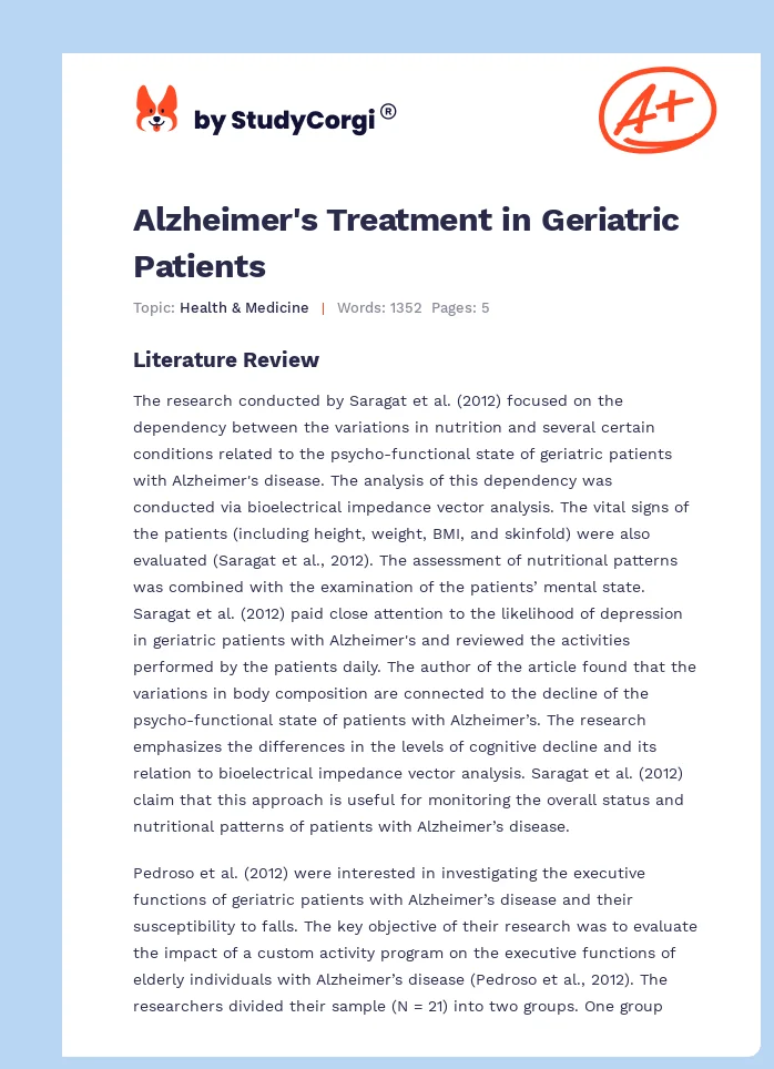 Alzheimer's Treatment in Geriatric Patients. Page 1