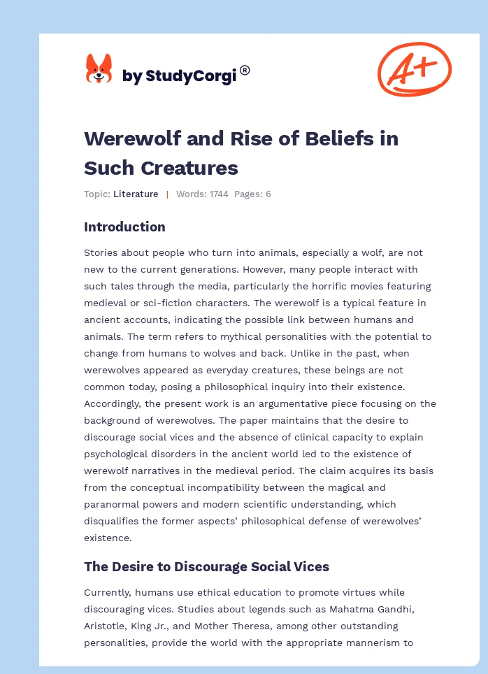 Werewolf and Rise of Beliefs in Such Creatures. Page 1