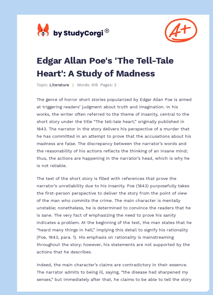 Edgar Allan Poe's 'The Tell-Tale Heart': A Study of Madness. Page 1