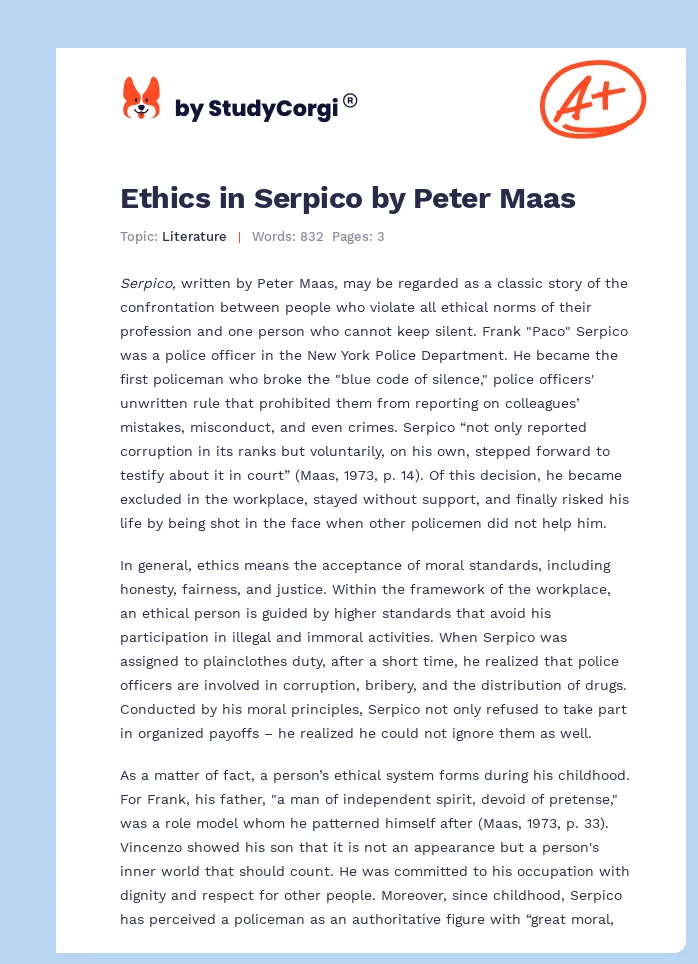 Ethics in Serpico by Peter Maas. Page 1