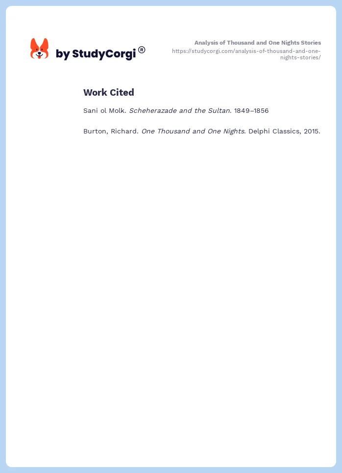 Analysis of Thousand and One Nights Stories. Page 2
