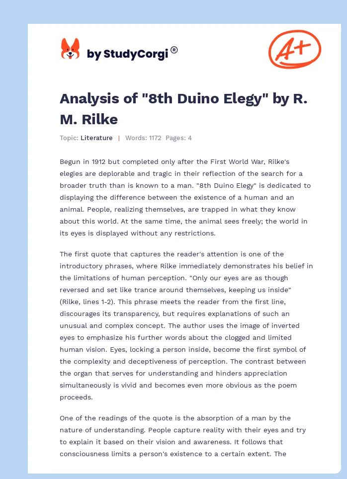 Analysis of "8th Duino Elegy" by R. M. Rilke. Page 1