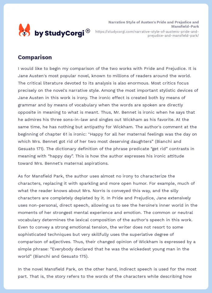 Narrative Style of Austen's Pride and Prejudice and Mansfield-Park. Page 2