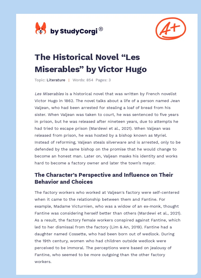 The Historical Novel “Les Miserables” by Victor Hugo. Page 1