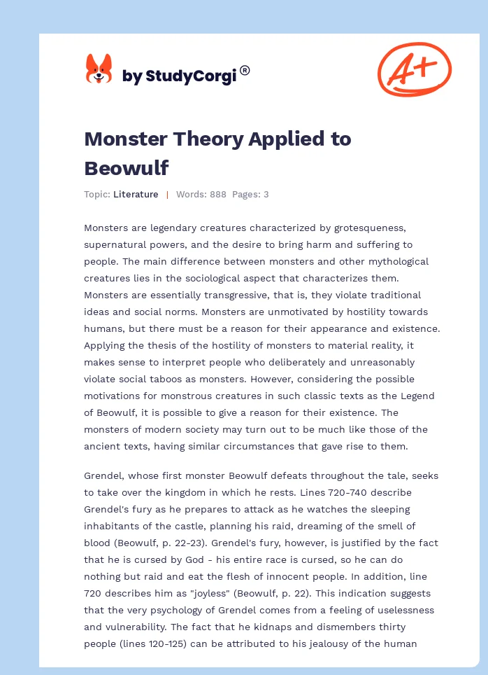 Monster Theory Applied to Beowulf. Page 1