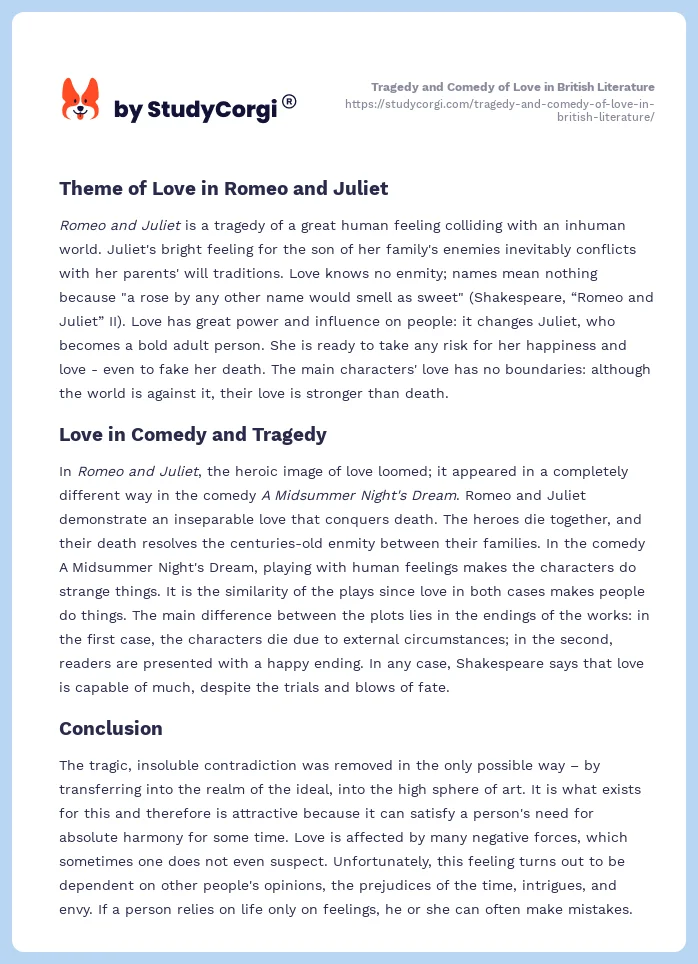 Tragedy and Comedy of Love in British Literature. Page 2